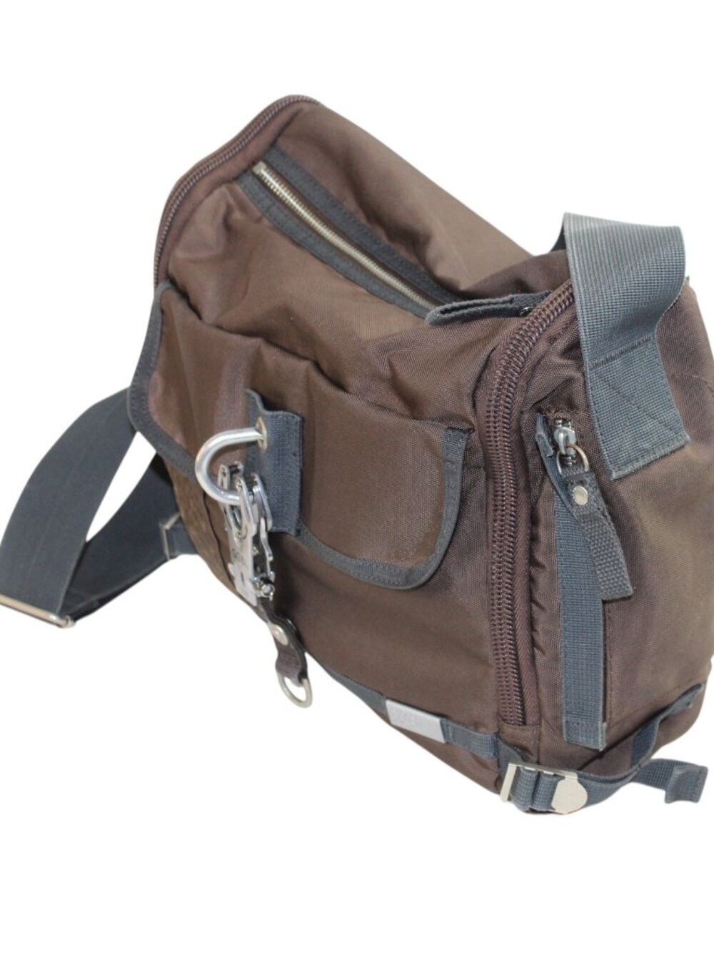 George Gina & Lucy Mr. Postman Brown Nylon Gray Canvas Messenger Satchel - Picture 6 of 9